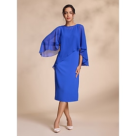 Blue Chiffon Causal Round Sleeve 2 Piece Midi Mother of the Bride Dress dress to impress 2024