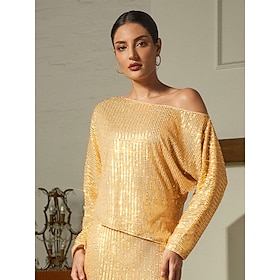 Sequin Elegant Slash Neck Party Blouse